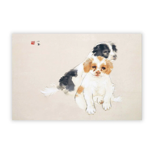 'Two Puppies' by Takeuchi Seiho - Unframed Painting Print on Paper