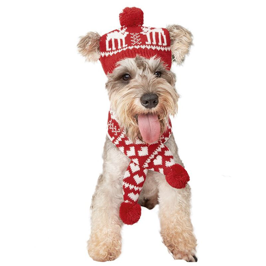 Pet Christmas Costume Accessories Knit Christmas Reindeer Scarf and Hat Set for Small to Large Pet