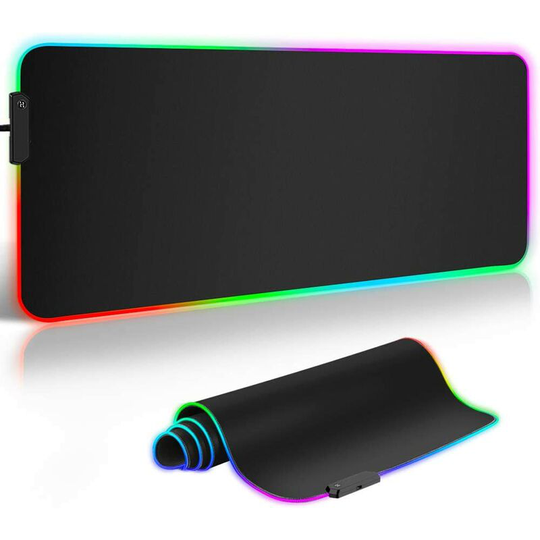 Xxl Mouse Pad, 900x400 Large Gaming Mouse Pad, 12 led Lighting Patterns, Non-Slip Rubber Base, Smooth Surface, for Keyboard and Mouse, PC/Desktop