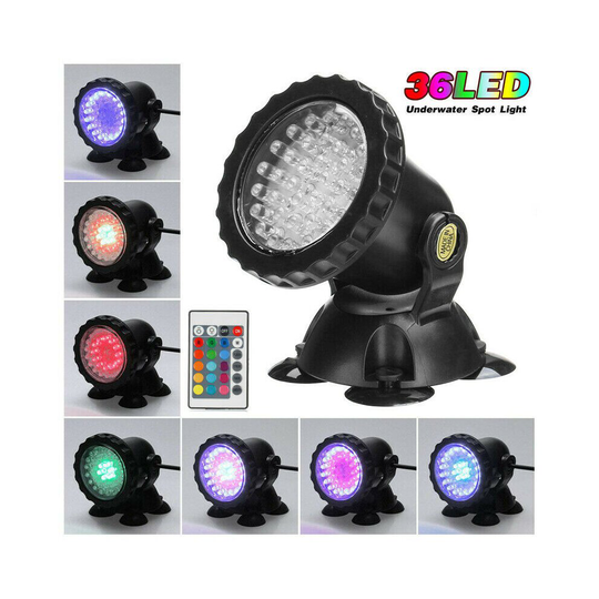 36 LED IR Remote Garden Pond Spotlight Colourful Underwater Light Aquariums Pool