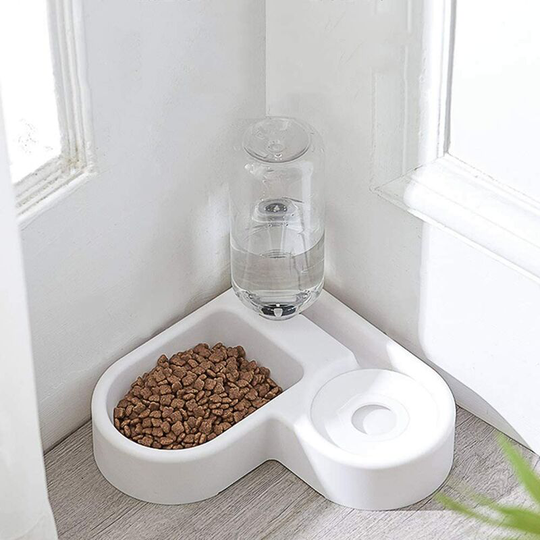 2 in 1 Automatic Pet Water Fountain Food Dispenser, Anti Spill Waterer and Dry Food Feeder Cat / Dog Bowl, Pet Bowl Pet Waterer (White)