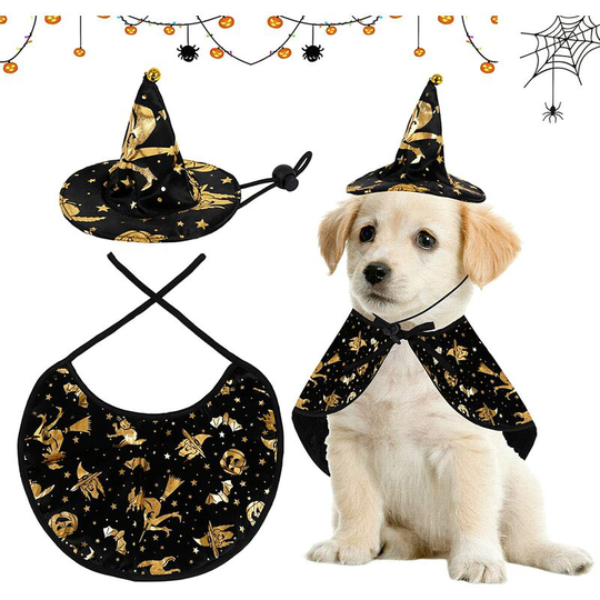 Readcly - Halloween Pet Costume, Halloween Dog Costume Cat Costume with Tinker Bell Wizard Cloak Dog Hat for Halloween Cosplay Party Decoration