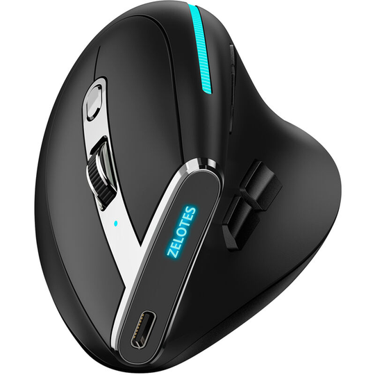 F-36 Wireless vertical 2.4G Bluetooth mouse full color light 8 key programming five dpi game mouse built-in 730mah lithium battery Black,Black