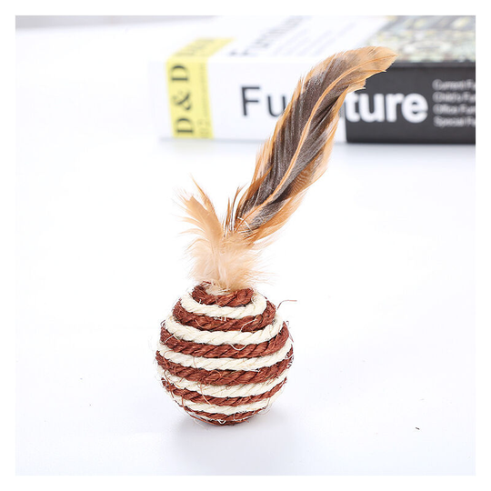 Cats Balls Toys Cat Sisal Ball With Colorful Feather Rolling Ball Kitten Playing Rattle Stripe Toys Who Cats Betterlife
