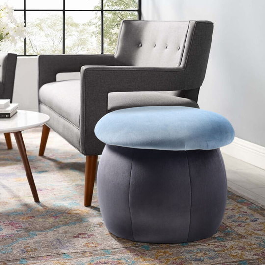 Velvet Mashroom Shape Pouffe Footstool , Blue and Grey - Livingandhome