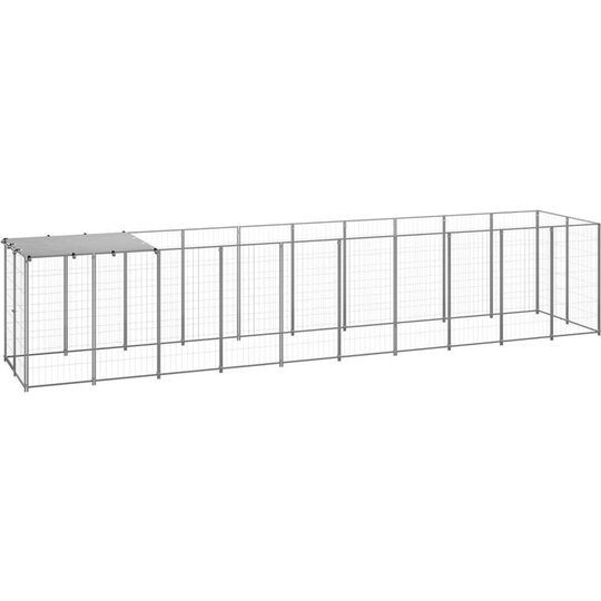 Dog Kennel Silver 6.05 m² Steel Vidaxl Silver