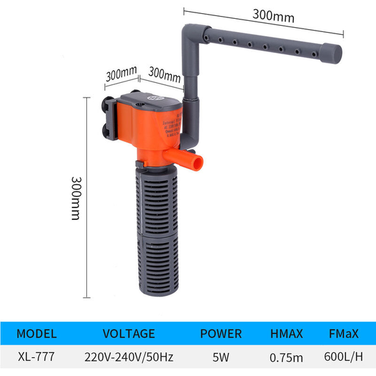 Small fish tank filter Mini fish tank Built-in submersible pump 3-in-1 Oxygenation and filtering pump (XL-777 double section)