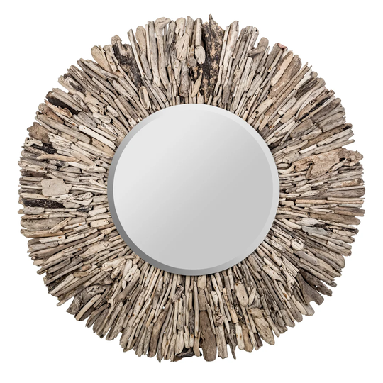 Varverg Round Framed Wall Mounted Mirror in Beige