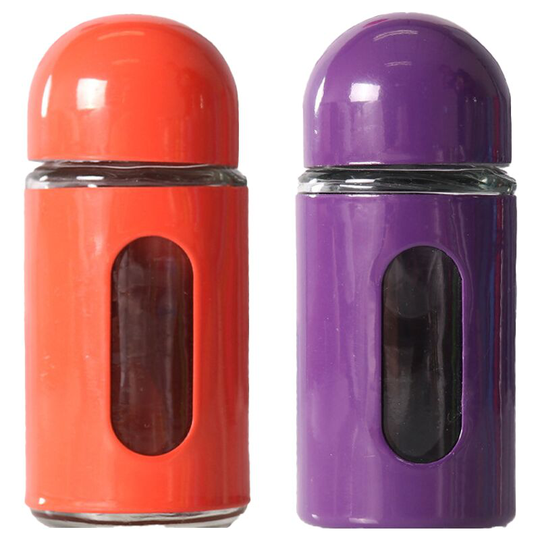 Glass Salt and Pepper Shakers with Adjustable Pour Holes - Stainless Steel Salt Shaker and Pepper Shaker red + purple