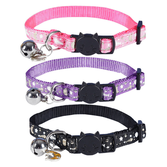 Pcs Anti-Strangulation Collars Adjustable Luminous Collars with Bell and Safety Buckle for Cat Kitten Puppy Black+Purple+Pink