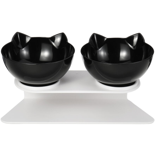 Pet Food Bowl Dog Cat Non-slip Water Dispenser Puppy Feeder Double black