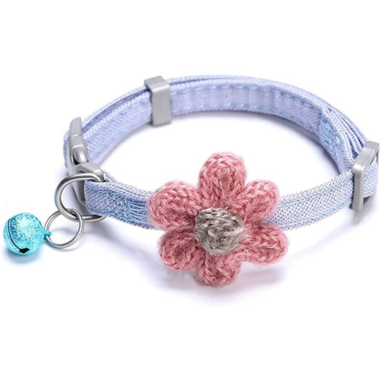 Echoo - Cat Collar with Flower & Bell, Kitty Kitten Necklace for Small Dogs & Cats Rabbit Safety Pet Collar Quick Release Buckles (1 Pack) (Blue)