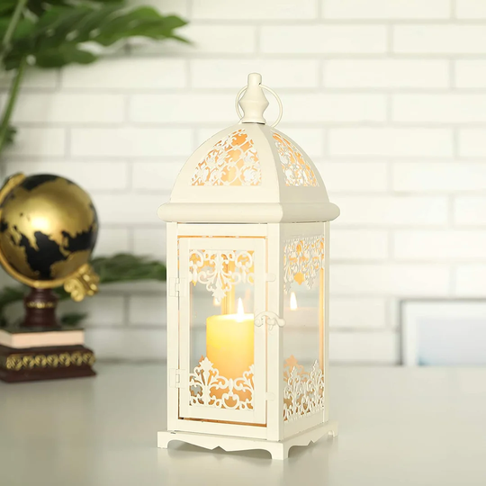 38Cm White Metal Candle Holders with Glass