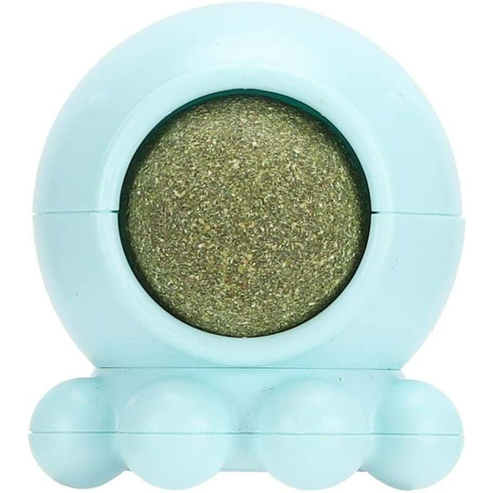 Catnip Chew Ball Cat Snacks Spin Ball Lick Candy Toy Help Digestion Grind Clean Teeth Tease Cat Toy (Blue)