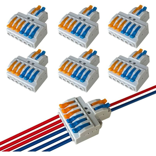 6Pcs Premium KV426 Lever-Nut Wire Connector Set, 2 in 6 Out Conductor Compact Wire Connectors, Compact Connector Spring Terminal Block