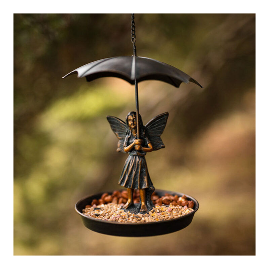 Resin Fairy With Umbrella Bird Feeder