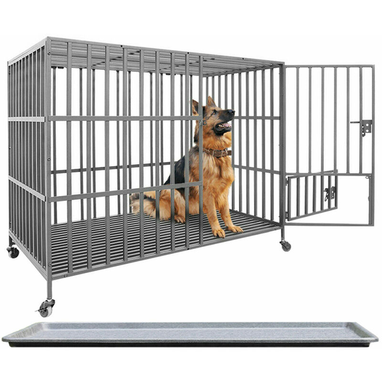 Large Heavy Duty Pet Dog Cage Strong Metal Crate Kennel Playpen with Wheels & Tray, 38'