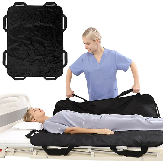 Washable Positioning Bed Pad with Handles 48 x 40 inch Transfer Sheet for Turning, Lifting and Repositioning Reusable Draw Sheet Patient Transfer