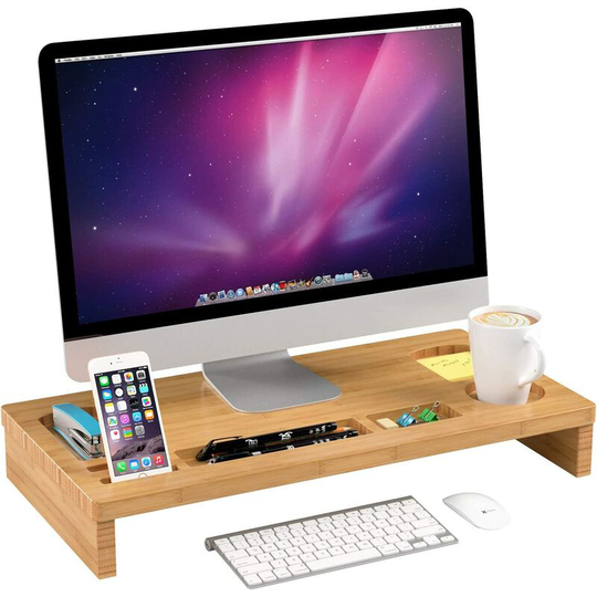 Bamboo Monitor Stand Riser Laptop Notebook tv Printer Cellphone Stand Ipad Holder Desktop Storage Organizer 60*30 *8.5cm - Homfa