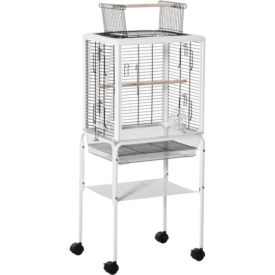 Pawhut - Bird Cage with Stand Budgie Cage Open Play Top Parrot Cage Stand White - White