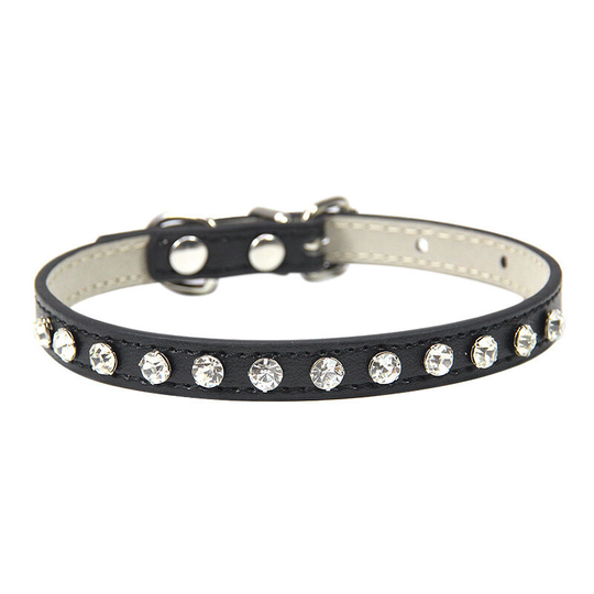Rhinestone pu Leather Collar for Dog Cat Pet Accessories Diamond Crystal Dog Collar for Small Dogs-Black(Suitable Neck Range: 20-28cm,1Pcs)