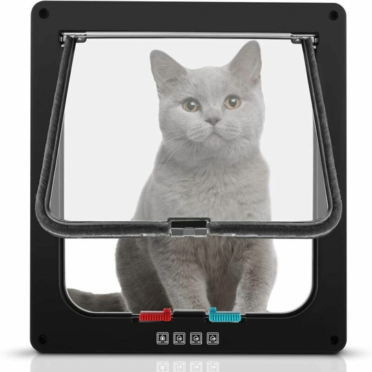 Cat Flap with 4-Way Magnetic, Pet Door for Cats and Small Dogs, Cat Door with Tunnel (19.7*19*2cm, Black)