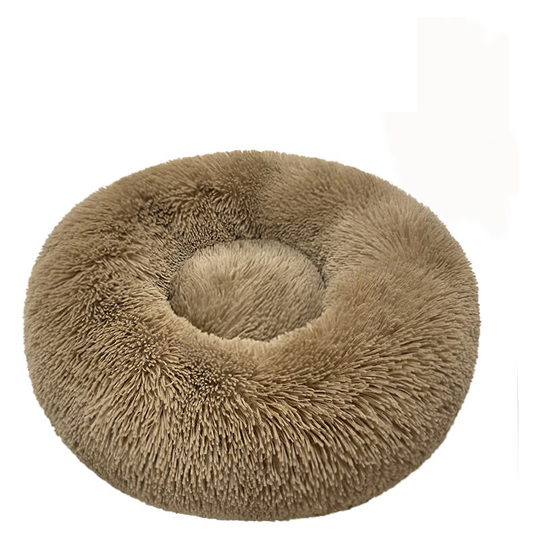 Plush Donut Dog Bed, Cat Bed, Non-Slip Bottom Soft Calming Dog Beds , Luxury Pet Bed for Cats and Small Dogs(khaki, 60cm) - Muff