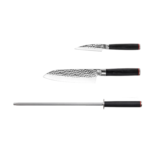 The Starter Set Deluxe Edition (A): 2 Knives (Paring Knife + Santoku) + Honing Steel