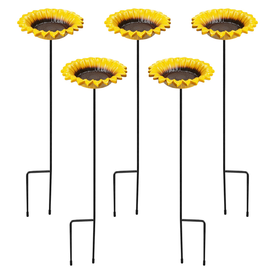 (Set of 5) Cast Iron Sunflower Garden Ornament Wild Bird Dish Seed Feeder Dish Bath