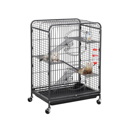 Yaheetech - 37'H 4-Tier Pet Cage for Small Animal Ferret Cage, Black - black