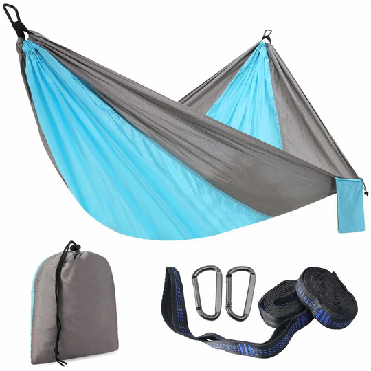 Sun Flowergb - Bluish Gray Outdoor Hammock with Attachment Strap, Carabiner and Storage Bag, Parachute Fabric, Portable Hammock, Hammock Bed, Camping