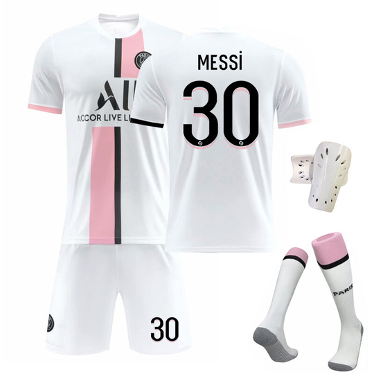 Paris Away White Soccer Suit No. 30 with socks+protective gear, children's size 22