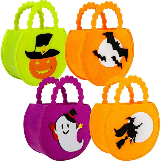 4 Pieces Halloween Candy Bags for Kids, Felt Halloween Treat Bags with Handle, 4 Cute Halloween Tote Bags, Halloween Party Gift Bags