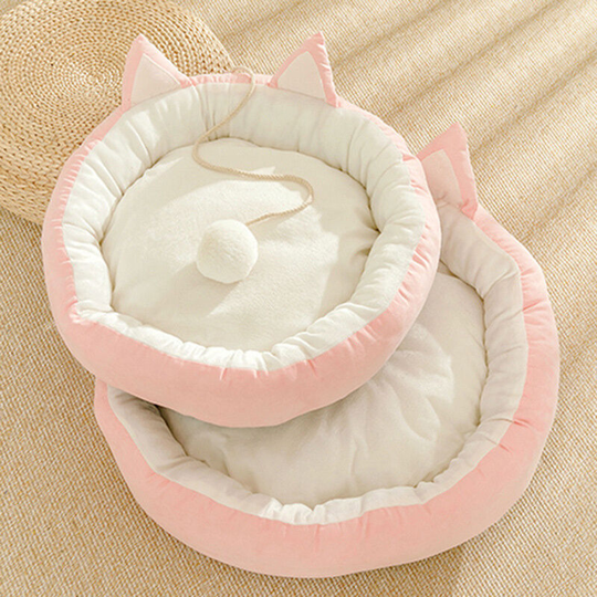 Warm Winter Cat Bed Dog Soft Comfortable Kennel,Pink and White,M - Livingandhome