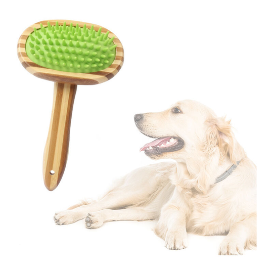 Dog Bath Brush, Pet Shampoo - Solid Wood Handle - Rubber Grooming Brush Pet Rubber Massage Brush