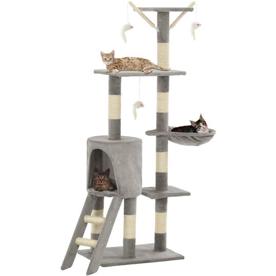 Cat Tree with Sisal Scratching Posts 138 cm Grey VDTD07134 - Topdeal