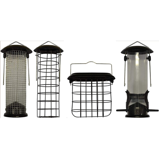Hammertone Style Hanging Bird Feeders Seed, Nut, Fatball & Suet Block (Set of 4)