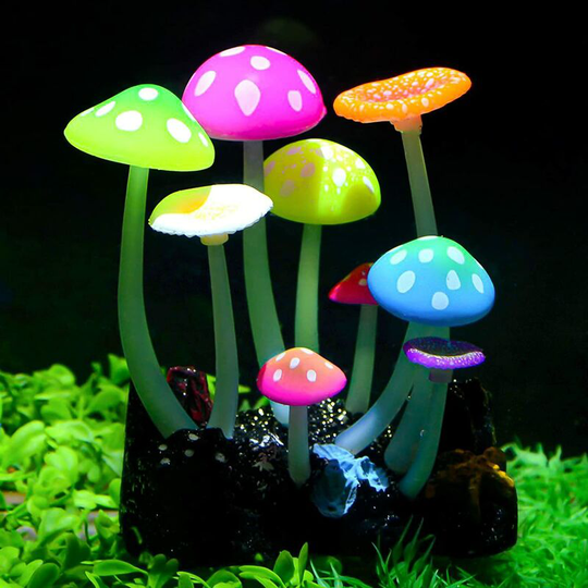 Artificial Mushroom Aquarium Plants Decoration with Luminous Effect Decoration for Fish Tank Landscape