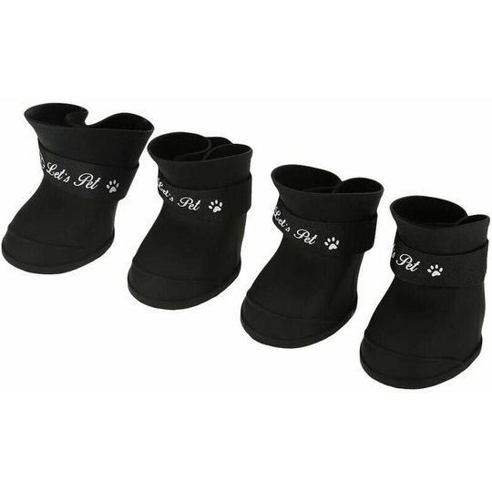 4Pcs Dog Shoes Silicone Boots Waterproof Non-slip Protective Rain Shoes for Small Pet Dog(XL/Black)