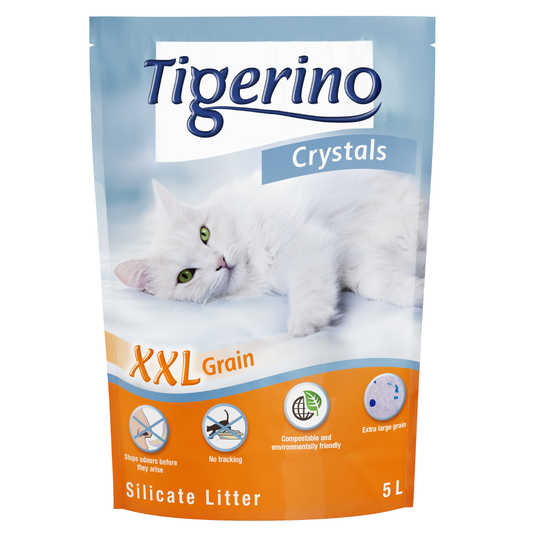 Tigerino Crystals Cat Litter - XXL/XL Grain - Sensitive (fragrance free) - Super Pack: 6 x 5 litre