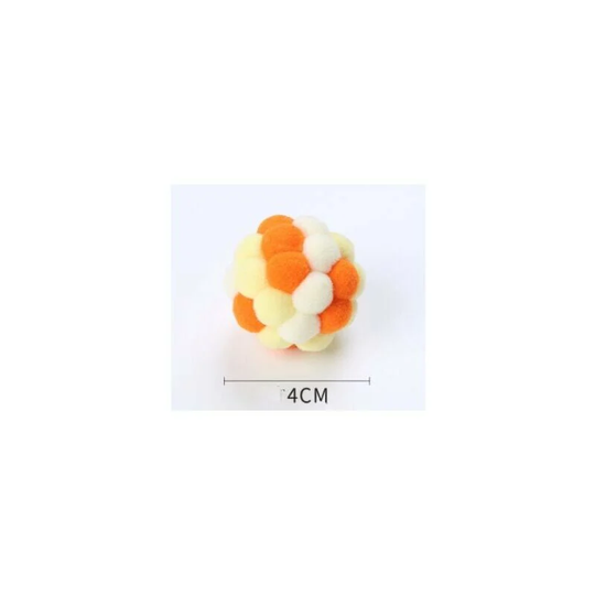 Cat Toy Ball Handmade Colorful Plush Bouncy Ball Catnip Interactive Bell Toy Cat Kitten Training Play Chew (Orange)
