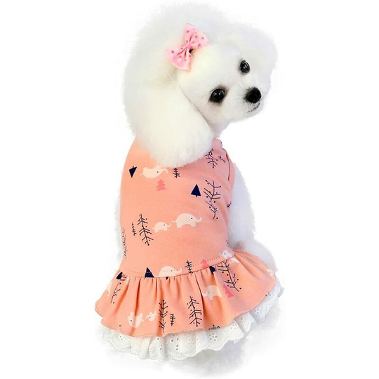 Soekavia - Dog Dress Cute Wedding Pet Skirt Elegant Bowknot Summer Puppy Apparel Clothes Small Medium Girl Dogs Cats Shirts Sundress Little Elephant