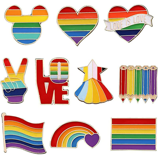 Set of 10 rainbow brooches