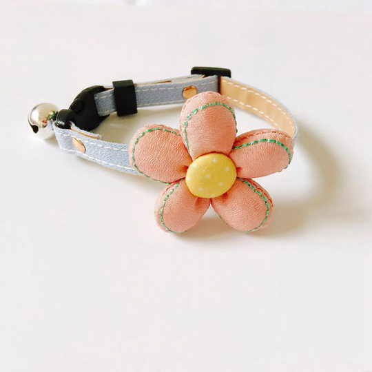 Classic Collars Adjustable Pet Collar Polyester Large Flower Decor Collar Buckle Creative Collar Simple Bell Collar for Pet Cat Kitten Dog (Pink,