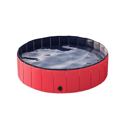Foldable Dog Swimming Pool Pet Puppy Bath Tub Shower Indoor Outdoor Dia 120cm-Red - red - Yaheetech