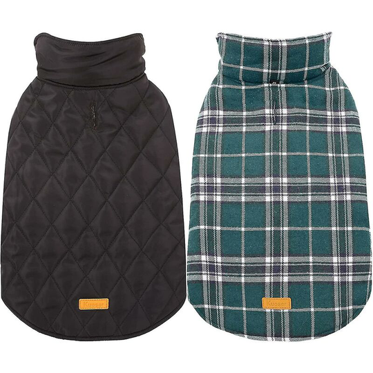 Thsinde - Waterproof Windproof Reversible British Style Plaid Dog Vest Winter Coat Warm