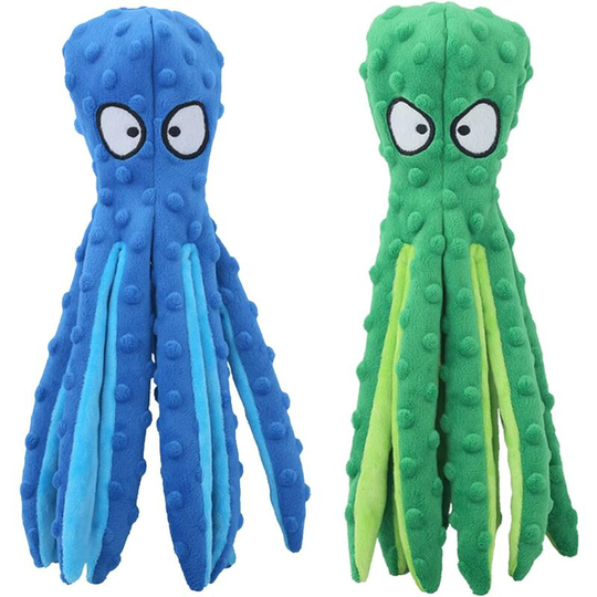 Briday - 2 Pack Dog Squeaky Toys Octopus No Stuffing Crinkle Plush Dog Toys for Puppy Teething, Durable Interactive Dog Chew Toys for Small to Medium