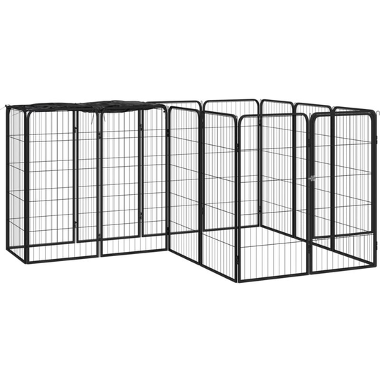 14-Panel Dog Playpen Black 50x100 cm Powder-coated Steel Vidaxl Black