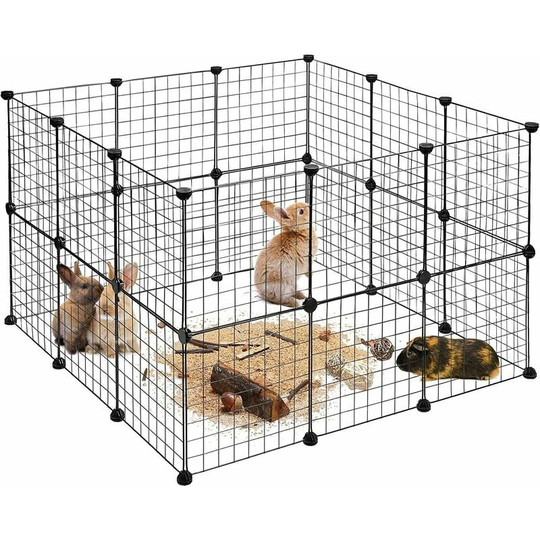 Diy Small Pet Enclosures Expandable Playpen Cage Grid Hutch Wire Mesh Pack of 24, Black - Black