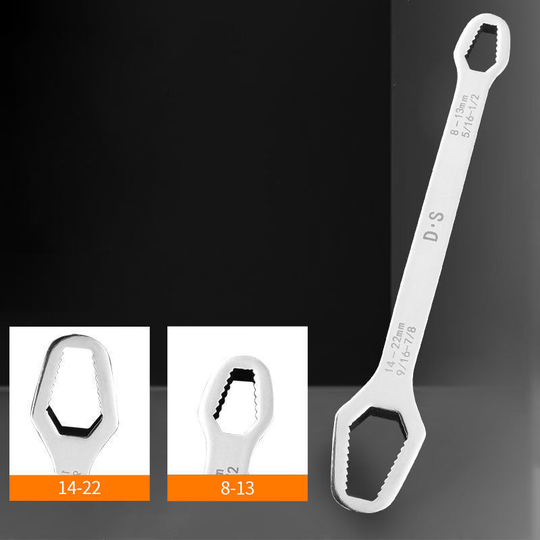 Muff - 8-22mm double-ended universal wrench, black steel ratchet wrench, suitable for outdoor riding or work,White